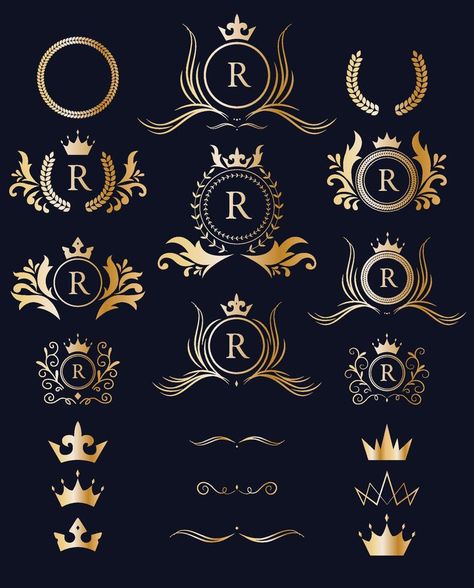 Victorian royal brand logo design collection. Classic luxury logotype. Elegant logo with crown set. Logos, Croquis, Royal Logo Design Ideas, Royal Brand Logo, Logo Crown Design, Royal Logo Design Creative, Crown Design Logo, Victorian Logo Design, Crown Logo Design Ideas