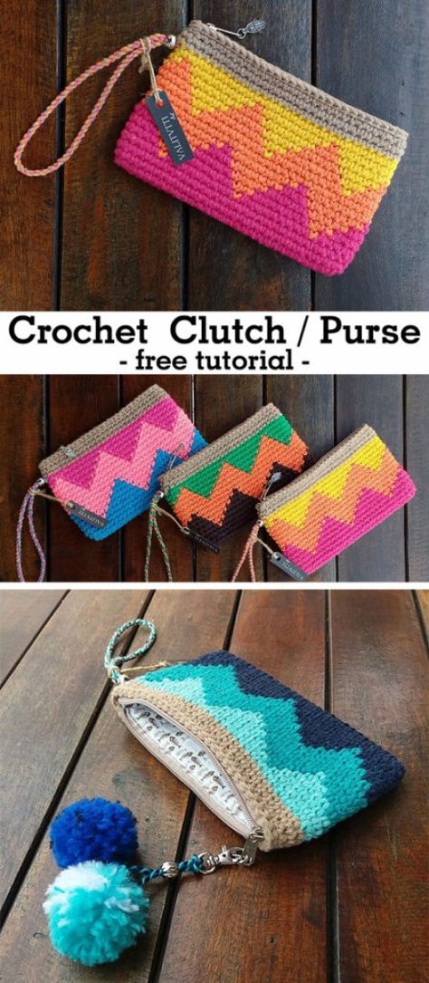 Crochet Clutch - Free Tutorial Diy Sac Pochette, Amigurumi Minta, Mode Crochet, Crochet Pouch, Crochet Market Bag, Pouch Purse, Crochet Handbags Patterns, Crochet Clutch, Handbag Pattern