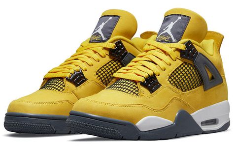 The Air Jordan 4 Retro "Lightning" 2021 is inspired by Michael Jordan"s motorsports team and features a Tour Yellow upper with mesh netting and signature wings. The white PU midsole houses visible Air in the heel for cushioning, while the herringbone rubber outsole provides traction. Jordan Noir, Michael Jordan Basketball, Branded Shoes For Men, Jordan Basketball, Buy Jordans, Jordan 4 Retro, Air Jordan 4, Air Jordan 6, Air Jordan 4 Retro
