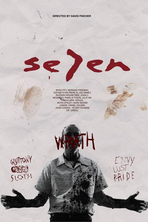 Kevin Spacey Seven, Se7en Aesthetic, Dope Movie, Mark Boone Junior, Movie Poster Project, Richard Roundtree, Seven Movie, Quentin Tarantino Movies, Grunge Posters