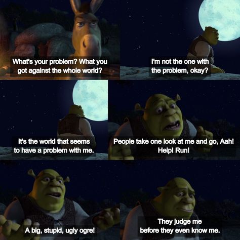 Inspirational Shrek Quotes, Shrek Quotes, Shrek 2001, Shrek Donkey, Tv Series Quotes, Series Quotes, Trend Quote, Muslim Kids, World Problems