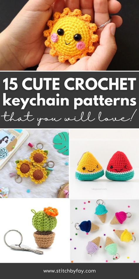 Brighten up your bag or keys with a cute crochet accessory! Amigurumi keychains are fun bite sized projects perfect for markets or a quick crochet fix as well as practicing new skills or techniques. These easy crochet keychain patterns are quick and fun plus with 15 free cute crochet keychain patterns to choose from, there's something for everyone on this list! Amigurumi Patterns, Patchwork, Amigurumi Keychain Free Pattern English, Crochet Amigurumi Free Patterns Easy Key Chains Patterns, Free Amigurumi Crochet Patterns Quick And Easy, Crochet Free Keychain Patterns, Crochet Patterns Free For Beginners, Knitted Keychain Pattern, Fast And Easy Crochet Amigurumi