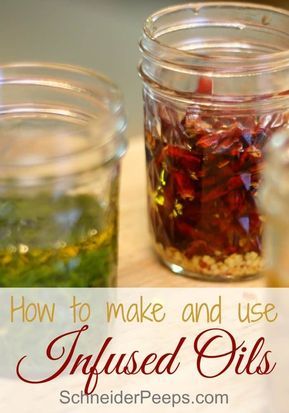 Infusing herbs into oils is a great way to add flavor, color and medicinal value to oils. Learn how to make and use infused oils as both food and medicine. Infused Oil Recipes, Flavored Olive Oil, Olive Oil Recipes, Infused Olive Oil, Diy Oils, Cooking Oils, Flavored Oils, Infused Oils, Herbal Oil