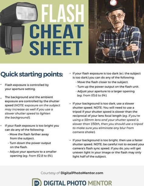 Digital photography tips flash cheat sheet for getting your best portrait photos when using off camera flash. This handy cheat sheet helps with direct flash or fill flash and will help you always get your best portraits.  #digitalphotogrpahytips #photographytips #flashphotography #flashphotographytips #offcameraflash #cheatsheet #peoplephotography #flashphotographytips @digitalphotomentor Nature, External Flash Tips, Flash Photography Cheat Sheet, Flash Settings For Wedding, Flash Setting Photography Tips, External Flash Photography, Off Camera Flash Photography, Photography Cheat Sheets Canon, Outdoor Flash Photography