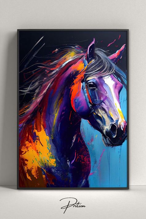 Colorful Horse Art, Colorful Horse Painting, Abstract Horse Art, Animal Canvas Paintings, Horse Canvas Painting, Knife Oil Painting, Oil Painting Digital, Art Palette, Abstract Horse