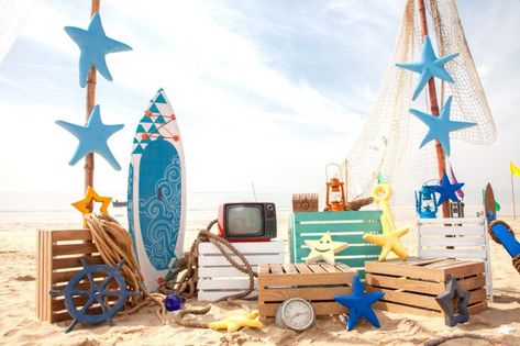 Beach Props, Beach Theme Party Decorations, Beach Party Decorations, Summer Beach Party, Beach Themed Party, Party Props, Booth Design, Background For Photography, Photography Backdrops