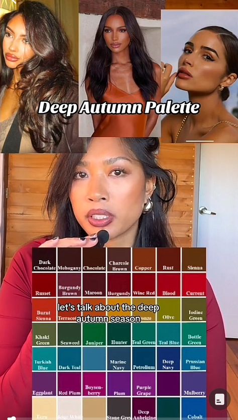 Autumn Palette Outfit, Deep Winter Dark Skin, Makeup For Deep Autumn, Dark Autumn Color Palette Clothes, Deep Autumn Color Palette Black Women, Deep Blue Autumn, Deep Autumn Black Women, Deep Autumn Color Palette Clothes, Dark Autumn Purple