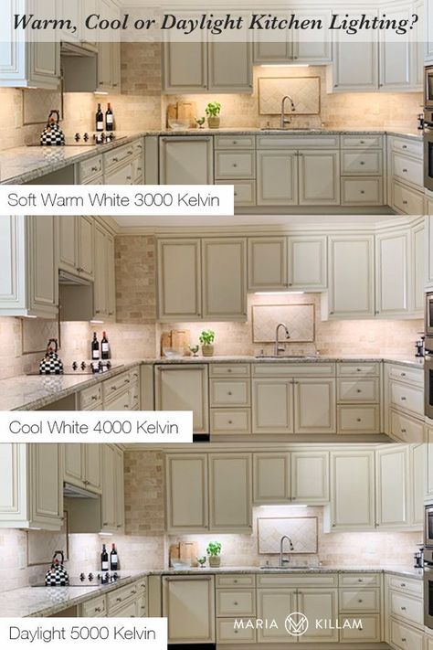 I am always fielding questions about how lighting affects your room. And, I continue to be amazed at what can be done with new LED technologies in lighting. Whether you prefer warm, cool or daylight lighting in your kitchen, here’s a new option that I had to share with you. Cabinet Under Lighting, Cabinet Lights In Kitchen, Soft Kitchen Lighting, Kitchen Cupboard Lights, Led Light Kitchen Under Cabinet, Cabinet Underlighting, Led Lights Kitchen Under Cabinet, Lighting Under Kitchen Cabinets, Kitchen Cabinets Lighting