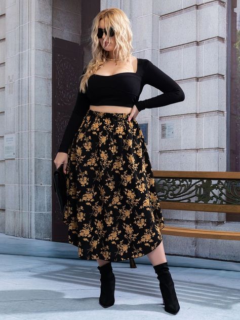 Medium Size Casual Outfits, Cute Shein Outfits Plus Size, Long Skirts On Plus Size, Boho Aesthetic Outfit Plus Size, Midsize Fashion Big Bust, Fall Outfits For Women Plus Size, A Line Skirts For Plus Size Women, Midi Skirt Outfit Plus Size Casual, A Line Skirt Outfits Plus Size