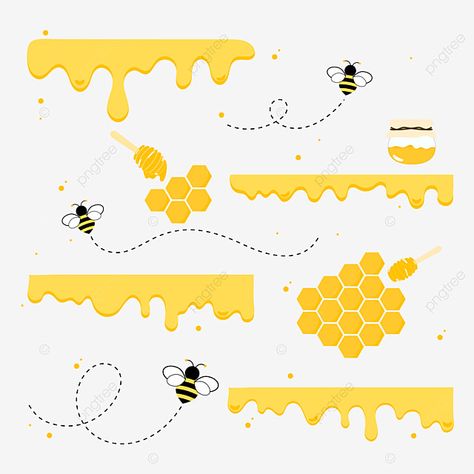 the flow of honey from honeycomb with bees and different liquid vector illustration icon Honeycomb Illustration Design, Honey Stick Drawing, Bee Vector Illustration, How To Draw Honeycomb, Honey Illustration Design, Honeybee Illustration, Honeycomb Illustration, Honey Bee Illustration, Bees Illustration
