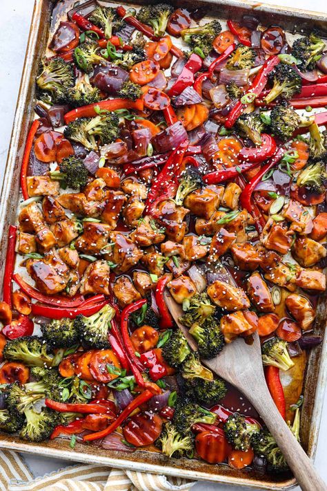 Sheet Pan Teriyaki Chicken and Vegetables One Sheet Pan Veggies, Sheet Pan Chicken And Veggies Healthy, One Sheet Meal Prep, Teriyaki Chicken One Pan Meal, Teriyaki Chicken Vegetables, One Pan Dinner For Two, Chicken And Broccoli Sheet Pan Recipes, Chicken Pan Dinners Sheet, Orange Chicken Sheet Pan Dinner