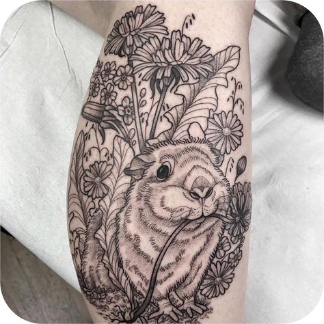 Tattoo Models, Guinea Pig Tattoo, Hare Tattoo, Pig Tattoo, Animal Tattoo Ideas, Ear Tattoo Ideas, Bunny Tattoos, Pig Art, Book Tattoo