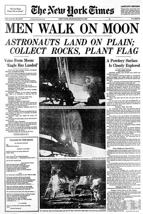 Apollo 11, The New York Times, July 21, 1969 | The July 21, … | Flickr Newspaper Front Pages, Times Newspaper, Newspaper Headlines, Historical Newspaper, Vintage Newspaper, Neil Armstrong, Apollo 11, Moon Landing, Old Newspaper