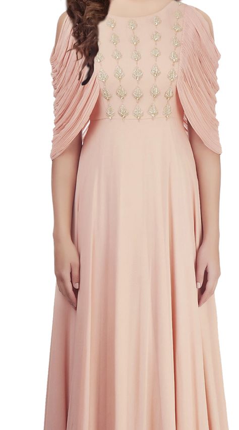 Beautiful Peach and Georgette indowestern Gown TK500839 Couture, Indowestern Gown, Indowestern Dress, Indowestern Gowns, Georgette Gown, Gown Party Wear, Lehnga Dress, Designer Kurti Patterns, Long Gown Dress