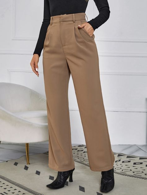 Light Brown Formal Pants Outfit, Brown Suit Pants Women, Light Brown Pants Outfit For Work, Coffee Brown Pants Outfit, Brown Tailored Pants Outfit, Light Brown Trousers Outfit Women, Brown Formal Pants Outfit, Formal Trouser Outfits For Women, Brown Trouser Outfit