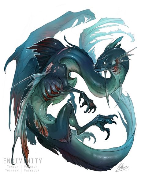 Winged Monster Concept Art, Monster Creature Design, Sea Creature Design, Ezreal League Of Legends, Long Live The King, Sea Creatures Art, Water Creatures, Seni 2d, Creature Artwork