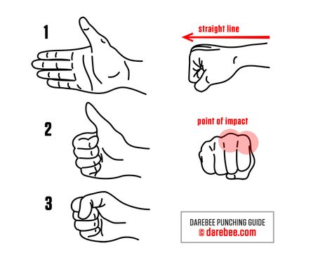 How to Form a Fist - Punching Guide by DAREBEE Boxing Basics, Boxer Workout, Boxing Workout Beginner, Karate Shotokan, Boxing Training Workout, Boxing Techniques, Boxing Drills, Self Defence Training, Trening Sztuk Walki