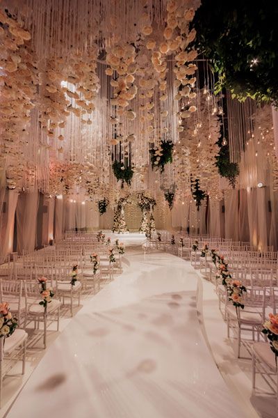 Who wouldn’t want to walk down the aisle underneath a breathtaking ceiling like this? A shower of blush florals transforms this ceremony into a romantic vision. Indoor Wedding, Rustic Wedding Decorations, Wedding Ceremony Ideas, Wedding Cake Designs, Wedding Goals, Wedding Ceremony Decorations, Planner Ideas, Rose Gold Wedding, Wedding Deco