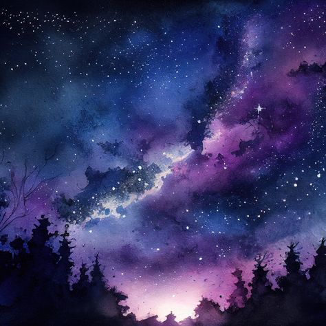 milky way galaxy watercolor painting Space Painting Galaxy, Watercolor Starry Night, Watercolor Galaxy Tattoo, Watercolor Night Sky, Space Watercolor, Night Sky Art, Learn Watercolor Painting, Watercolor Landscape Painting, Night Sky Painting