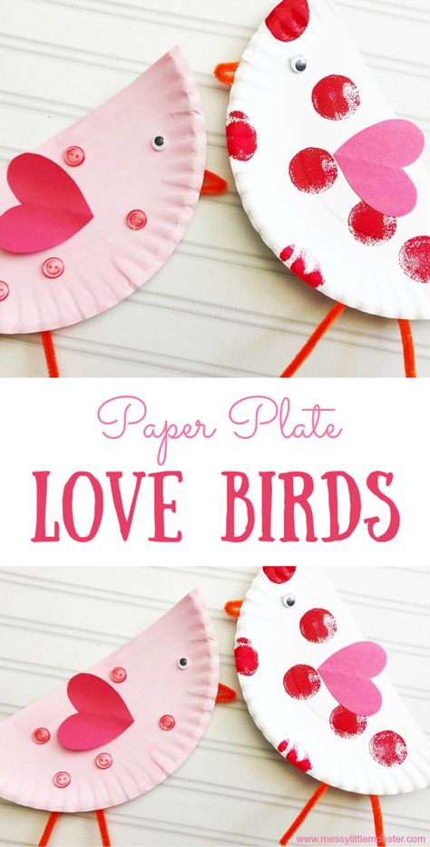 Paper Plate Love Birds, Love Birds Craft For Kids, Paper Plate Love Bug, Valentine Paper Plate Crafts, Heart People Craft Kids, Paper Plate Crafts For Kids Valentine, Valentines Easy Crafts For Kids, Valentines Childrens Crafts, Paper Plate Valentine Craft