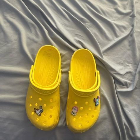 Crocs Women's Yellow Slides Yellow, Fashion Tips, Handbags, Yellow Slides, Yellow Crocs, Crocs Shoes, Slides, Plus Fashion, Closet