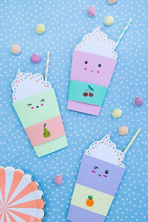 Kawaii Invitation, Kawaii Party, Diy Birthday Invitations, Anniversaire Diy, Birthday Card Craft, Milk Shake, Party Invitations Kids, Birthday Cards Diy, Diy Birthday Gifts