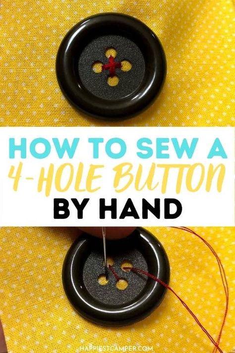 Learn How To Sew A 4-Hole Button By Hand! Sewing is such a useful skill. Quickly and easily repair you buttons that have fallen off. These 4-hole buttons are super easy and only require a few more steps than the 2-hole button we showed you. I usually end up sewing back on a button from my winter coat every year. Give your clothes longer life with these great sewing skills. Sewing buttons by hand is simple and fun. Teach the kids a skill they can use for the rest of their lives. Sewing tutorial. Couture, Hands Tutorial, Teaching Sewing, Hand Sewing Projects, How To Teach Kids, Work Diy, Types Of Buttons, Sewing Buttons, Sewing Class