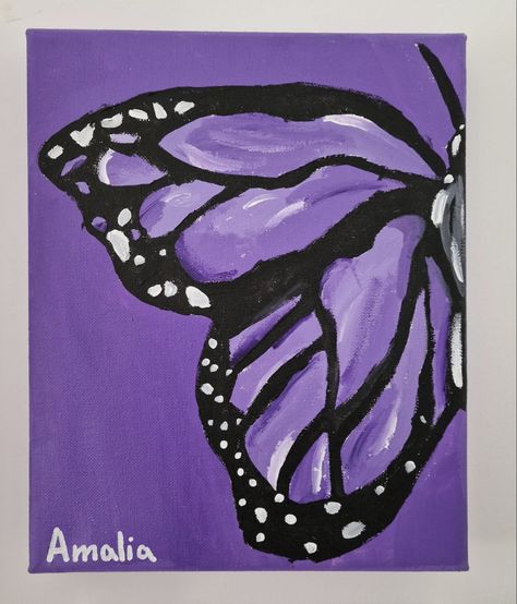 Butterfly Drawing Purple, Purple Background Painting Ideas, Purple Paintings Easy, Purple Aesthetic Painting Ideas, Cute Purple Paintings, Purple Things To Draw, Purple Butterfly Drawing, Aesthetic Butterfly Painting, Purple Art Aesthetic Painting