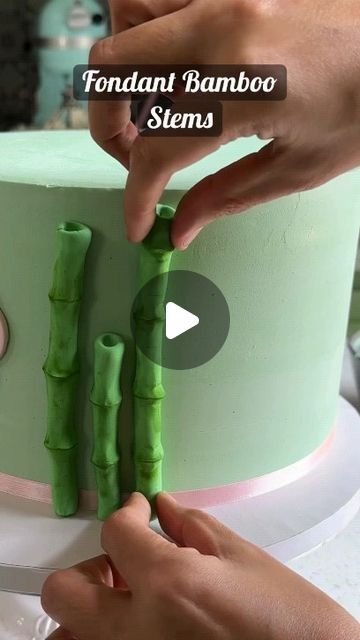 Pandas, Panda Cake Designs Birthday, Stand Cake Design, Fondant Panda Tutorial, Rainforest Cake Ideas, Green Fondant Cake, Jungle Cake Ideas, Panda Cake Ideas, Luau Cake Ideas