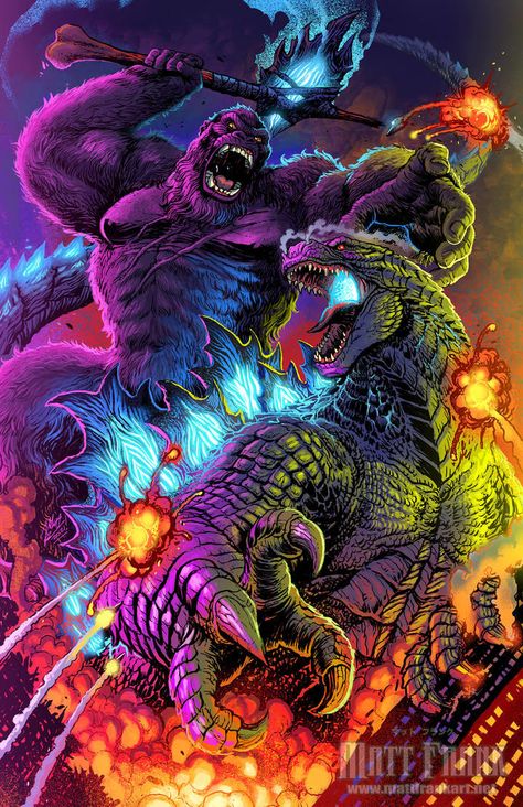 Godzilla vs Kong poster by KaijuSamurai | Godzilla vs. Kong | Know Your Meme Tato Irezumi, Godzilla Tattoo, King Kong Vs Godzilla, Kong Godzilla, King Kong Art, Godzilla Comics, Godzilla Vs Kong, Godzilla Wallpaper, All Godzilla Monsters