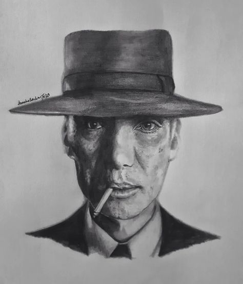 Portrait sketch Oppenheimer Sketch, Cillian Murphy Sketch, J Robert Oppenheimer, Robert Oppenheimer, Portrait Sketch, Christopher Nolan, Portrait Sketches, Graphite Pencils, Cillian Murphy