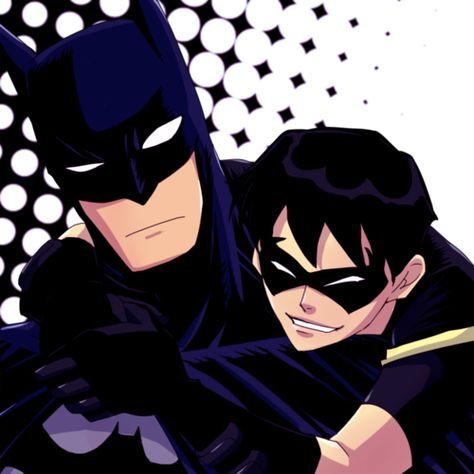 Aww! Robin's hugging on Batman! But it seems like Batman's royally confused Batman And Robin Cartoon, Graffiti Books, Young Justice Robin, Batman Begins, Im Batman, Dc Memes, Batman And Robin, Batman Universe, Damian Wayne