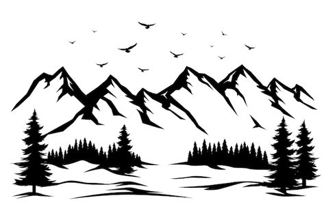 Mountain Range Stencil, Mountain Svg Free, Forest Outline, Mountains Silhouette, Pine Tree Svg, Mountain Outline, Mountain Vector, Mountain Clipart, Mountains Svg