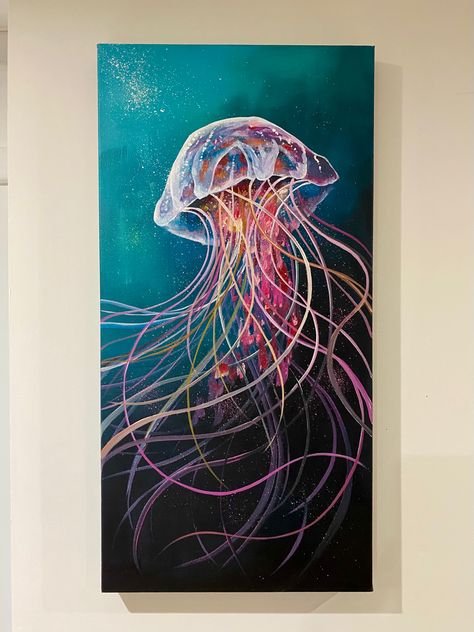 Abstract Painting Jellyfish, Jellyfish Abstract Painting, Painting Of A Jellyfish, Paintings Of Jellyfish, Painting A Jellyfish, Abstract Jellyfish Painting, Abstract Animals Painting, Cute Animal Canvas Paintings, Jellyfish Art Acrylic