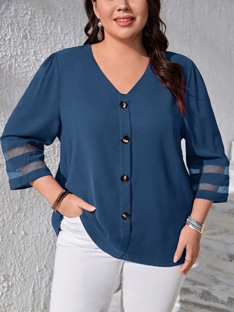 Couture, Fashion Tops Blouse Plus Size, Designer Kurtis, Azul Real, Fashion Tops Blouse, Button Front Blouse, Moda Boho, Cute Blouses, Plain Tops