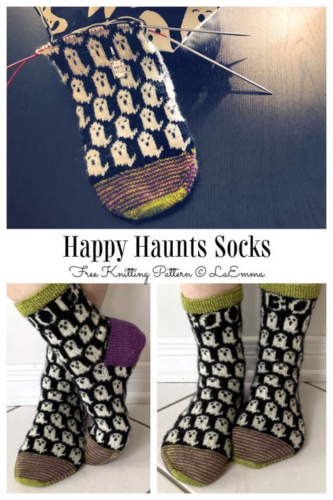 Happy Haunts Socks Free Knitting Pattern - Knitting Pattern Jacquard Knitting Pattern, Halloween Sock Pattern, Self Patterning Yarn, Diy Knit Socks, Knitting Patterns Halloween, Cute Knit Socks, Cute Knitted Socks, Color Work Sweater Knitting Patterns, Halloween Socks Knitting Pattern