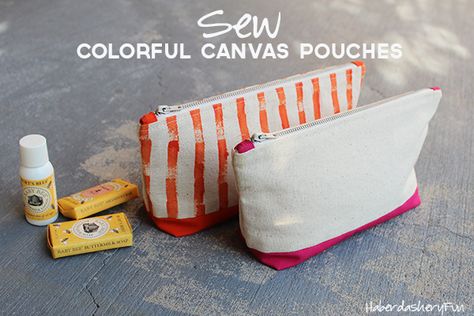 Duck Cloth Projects, Canvas Sewing Projects, Pouches Diy, Sewing Totes, Sew Tips, Simple Pouch, Paint Easy, Pouch Diy, Paint Canvas