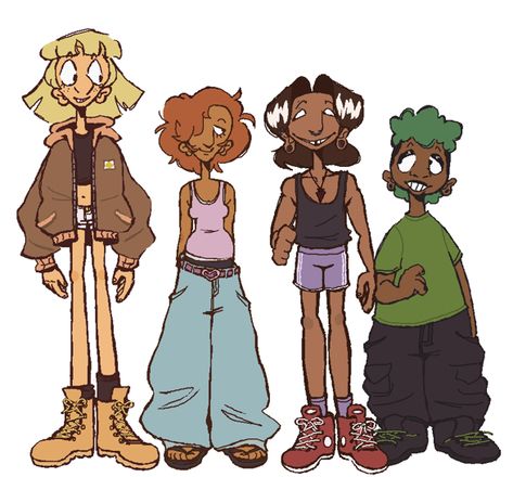 Vibrant Character Design, Funky Character Design, Y2k Character Design, Silly Artstyle, Cute Character Design, Drawing Outfits, Kid Cartoon, Poses Art, Silly Art