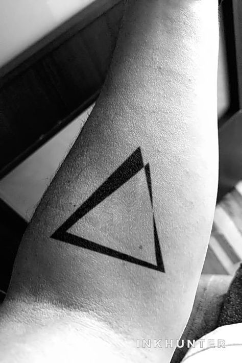 2 Triangle Tattoo, Triangle Tattoo Men, Infinity Triangle Tattoo, Black Triangle Tattoo, Architect Tattoo Ideas, Ogham Tattoo, Geometric Triangle Tattoo, Straight Line Tattoo, Tattoo Triangle