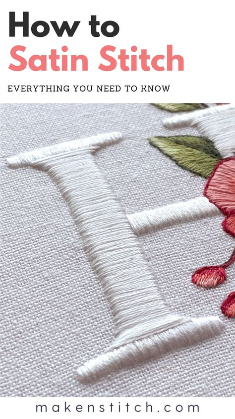 List Of Embroidery Stitches, Couture, Advanced Embroidery Patterns, How To Embroider By Hand Satin Stitch, Beginner Embroidery Stitches Free Pattern, Practice Embroidery Stitches, How To Embroider Satin Stitch, How To Do Satin Stitch Embroidery, Learn Hand Embroidery Stitches