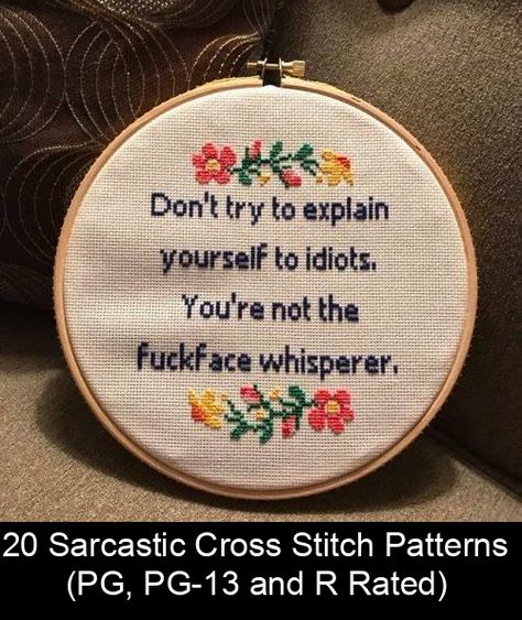 Love sarcasm and want to make it pretty and hang it on the wall? These 20 snarky cross stitch patterns will make you laugh and keep your guests guessing! Cross Stitch Patterns, Knit Patterns, Newborn Knitting Patterns, Sarcastic Cross Stitch, Snarky Cross Stitch, Newborn Knitting, Love Sarcasm, Knitting Inspiration, Stitch Patterns