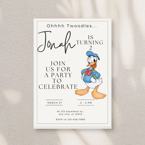 Minimalist Donald Duck Invitations Donald Duck Birthday Party, Donald Duck Birthday, Donald Duck Party, Duck Birthday Party, Duck Party, Duck Birthday, Baby Drawing, Printable Birthday Invitations, Invitation Printable