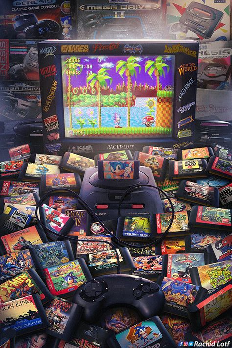 ArtStation - Sega Megadrive/Gnesis Legacy, Rachid Lotf Retro Games Wallpaper, Gameboy Color, Retro Gaming Art, Classic Video, Sega Games, Star Fox, Retro Videos, Photo Vintage, Retro Video Games