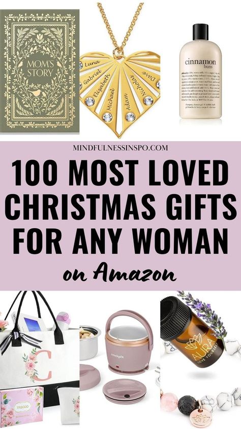 100 most loved Christmas gifts for any woman on Amazon in the gift guide on mindfulnessinspo.com Holiday Gifts For Neighbors, Xmas Gifts For Friends, Gifts For Women Over 50, Christmas Presents For Mom, Best Christmas Gifts For Women, Gifts For Boyfriend Parents, Gifts For Work Colleagues, Christmas Presents For Women, Christmas Presents For Moms