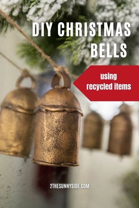 Rustic Christmas Wreath With Bells, Diy Bell Christmas Ornament, Antique Bells Christmas, Diy Christmas Bells Outdoor, Brass Bells Christmas Decor, Rustic Bells Decor, Diy Christmas Cow Bells, Bells Diy Christmas, Diy Harmony Bells