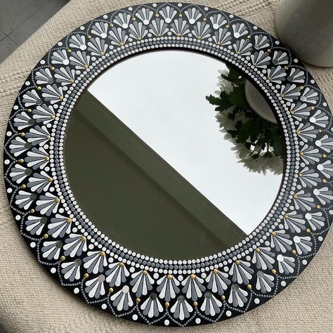 #mirror #mandala Framed Mandala Wall Art, Circular Lippan Art, Mandala On Mirror, Clay Mirror Mandala Art, Mirror Dot Mandala Art, Mirror Mandala Art On Canvas, Mandala Art Frames On Wall, Round Lippan Art Mirror Wall, Mandala Art Mirror