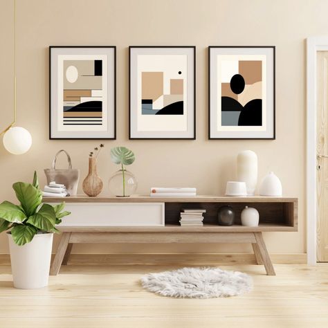 Add a touch of charm and modern elegance to your space with this stunning set of three modern art prints. These prints feature a simple yet bold design that effortlessly blends classic and contemporary styles. The rich tones of black, brown, and tan create a warm and inviting atmosphere, making these prints a perfect addition to any room in your home. What You'll Love: Simple & Bold: The clean, minimalistic design makes a strong statement while remaining versatile and timeless. Vintage Retro Sty Beige Abstract Art, Art Decor Bedroom, Abstract Art Decor, Decor Bedroom Wall, Love Simple, Modern Art Prints, Bedroom Wall Art, Decor Bedroom, Bedroom Wall