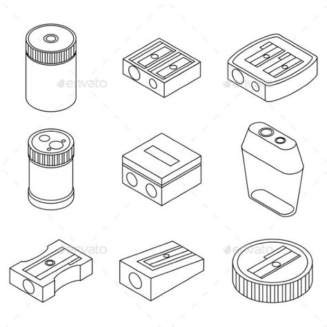 Sharpener Icon Set Vector Outine Sharpener Drawing, Isometric Drawing, Icon Set Vector, Flower Frame, Icon Set, Vector Icons, White Background, Vector Free, Drawings