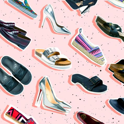 16 best spring/summer shoes at any price | NYLON Shoe Background, Shoes Graphic Design, Shoes Background, Shots Glasses, Shoes Graphic, Girly Illustration, Best Summer Shoes, Price Shoes, Fashion Girly