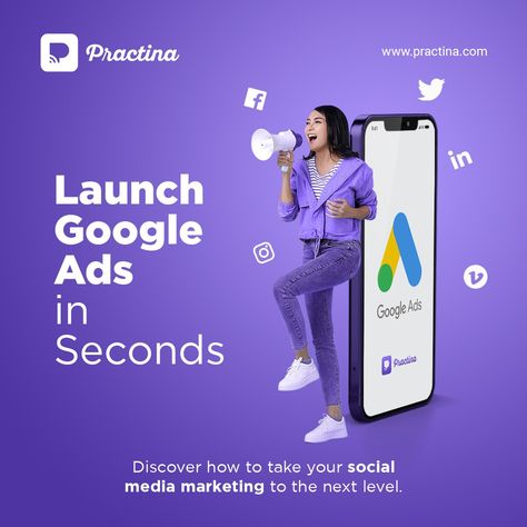 Creating Google Ads and generating leads has never been easier. Download the Practina app to unlock your superpower of launching ads in a jiffy. #Practina #socialmediaapp #socialmediamarketing Website Software, Social Media Branding Design, Social Media Advertising Design, Social Campaign, Social Media Ideas Design, Social Media Poster, Ppc Advertising, Business Investment, Social Media Design Inspiration